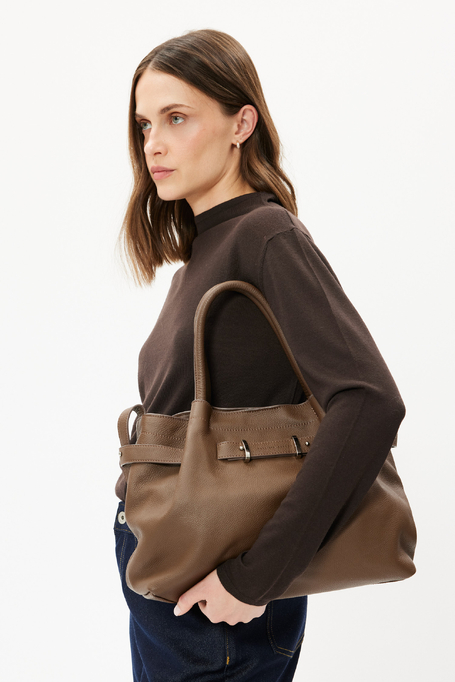 Braune Leder-Shopper-Schultertasche
