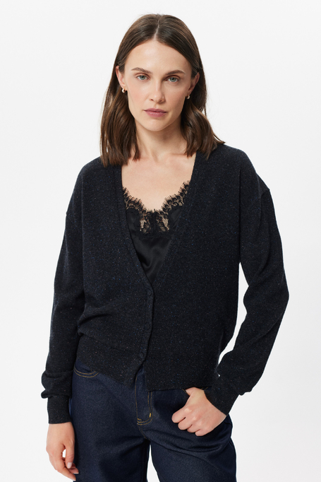 Schwarze Strickjacke mit Wolle und Seide