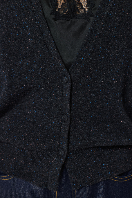 Schwarze Strickjacke mit Wolle und Seide Schwarze Strickjacke mit Wolle und Seide