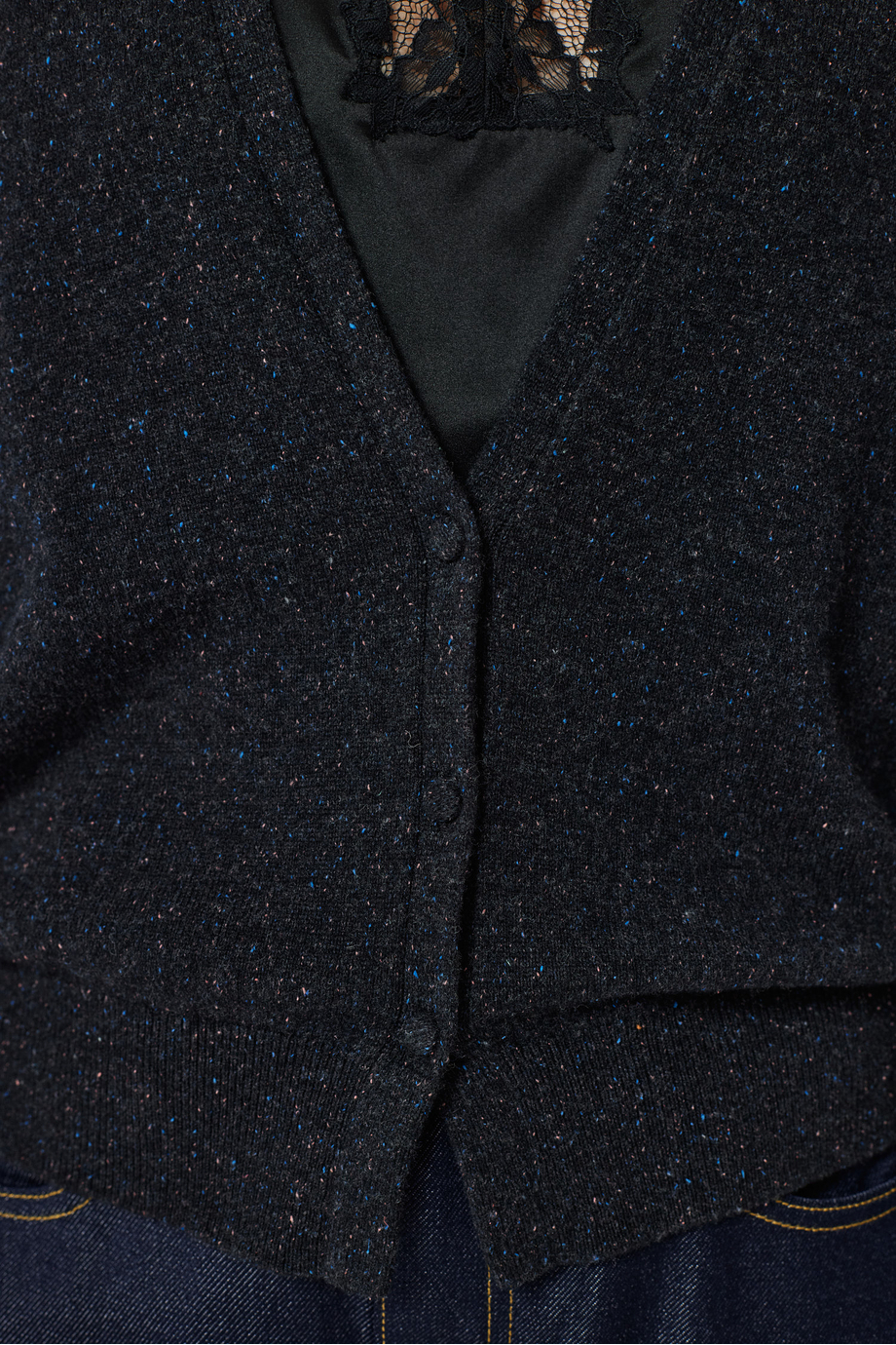 Schwarze Strickjacke mit Wolle und Seide Schwarze Strickjacke mit Wolle und Seide