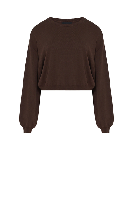 Kurzer schokoladenbrauner Pullover mit Seide Kurzer schokoladenbrauner Pullover mit Seide