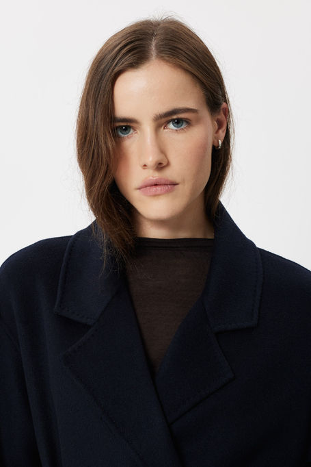 Marineblauer Doubleface-Midimantel aus Wolle und Seide - Patrizia Aryton Marineblauer Doubleface-Midimantel aus Wolle und Seide - Patrizia Aryton