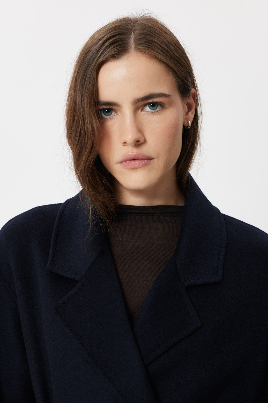 Marineblauer Doubleface-Midimantel aus Wolle und Seide - Patrizia Aryton Marineblauer Doubleface-Midimantel aus Wolle und Seide - Patrizia Aryton
