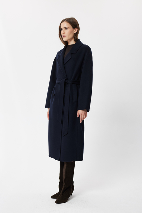 Marineblauer Doubleface-Midimantel aus Wolle und Seide - Patrizia Aryton