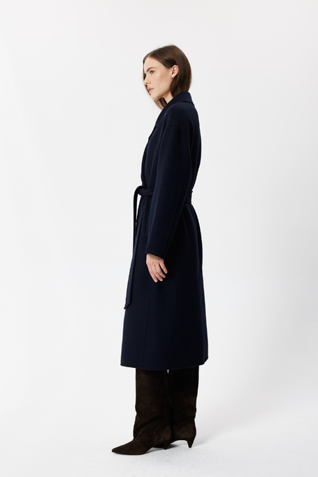 Marineblauer Doubleface-Midimantel aus Wolle und Seide - Patrizia Aryton Marineblauer Doubleface-Midimantel aus Wolle und Seide - Patrizia Aryton
