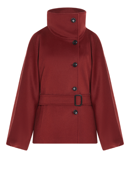 Ziegelrote Wolljacke mit Gürtel Ziegelrote Wolljacke mit Gürtel