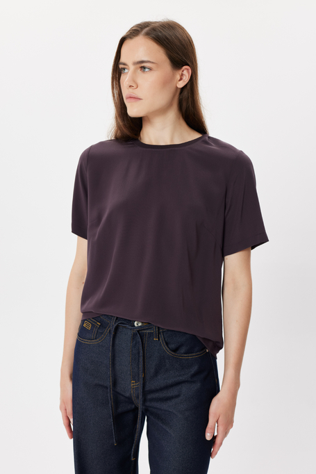 Auberginefarbene Bluse Brigitte mit Seide