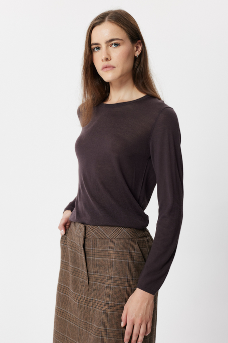 Auberginefarbene Bluse aus Merinowolle