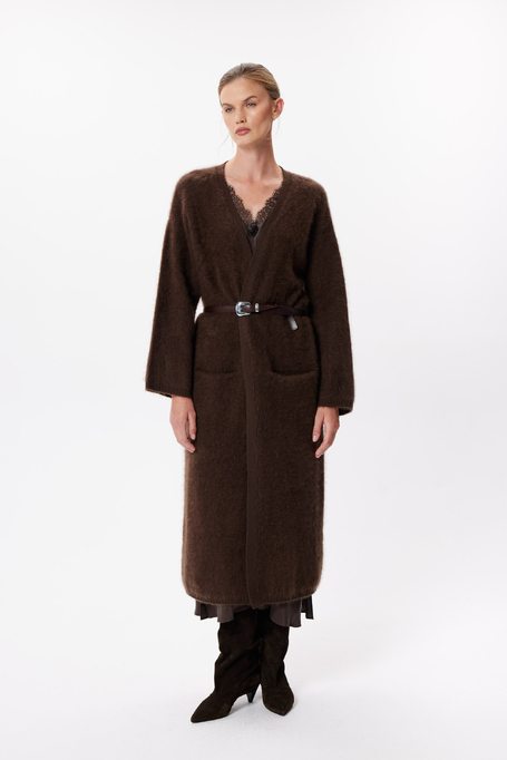 Schokoladenfarbener Cardigan aus Merinowolle und Kaschmir
