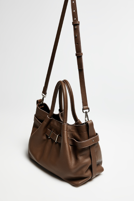 Braune Leder-Shopper-Schultertasche - Patrizia Aryton
