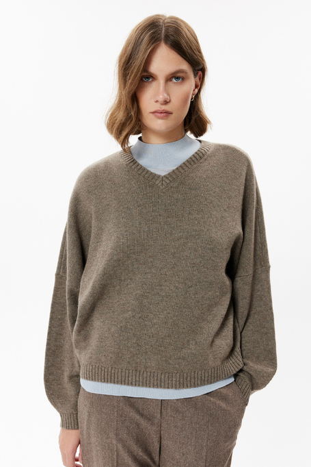 Beiger Pullover mit Kaschmir und V-Ausschnitt