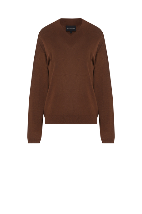 Braune Bluse mit V-Ausschnitt aus Merinowolle - Patrizia Aryton Braune Bluse mit V-Ausschnitt aus Merinowolle - Patrizia Aryton