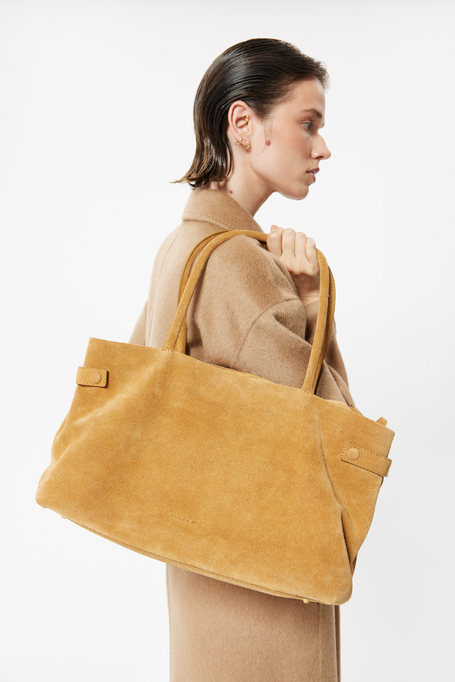 Kamelfarbene Wildleder-Shoppertainertasche - Patrizia Aryton