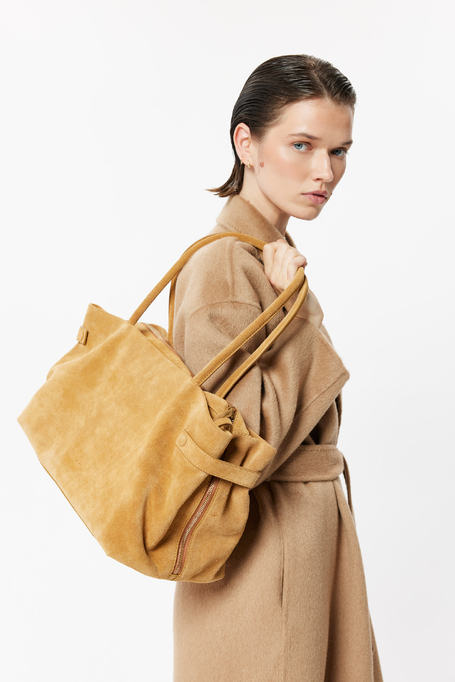 Kamelfarbene Wildleder-Shoppertainertasche - Patrizia Aryton